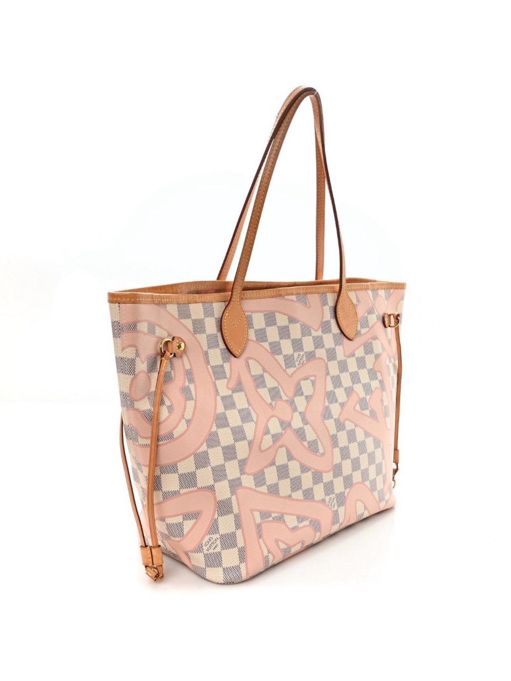 Louis Vuitton Pink & Cream Damier Azur Graffiti Neverfull Tote - Picture 2 of 11